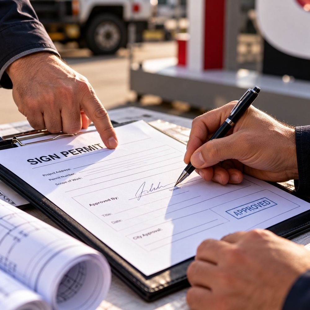 Sign permit being signed and approved